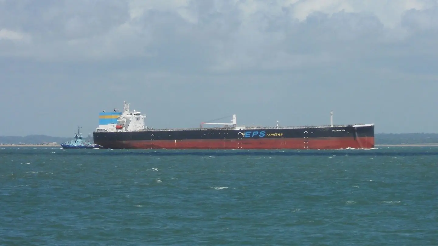 An oil tanker sailing in the Solent, England