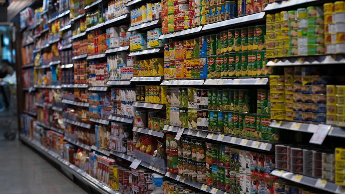 Shelves in grocery store.