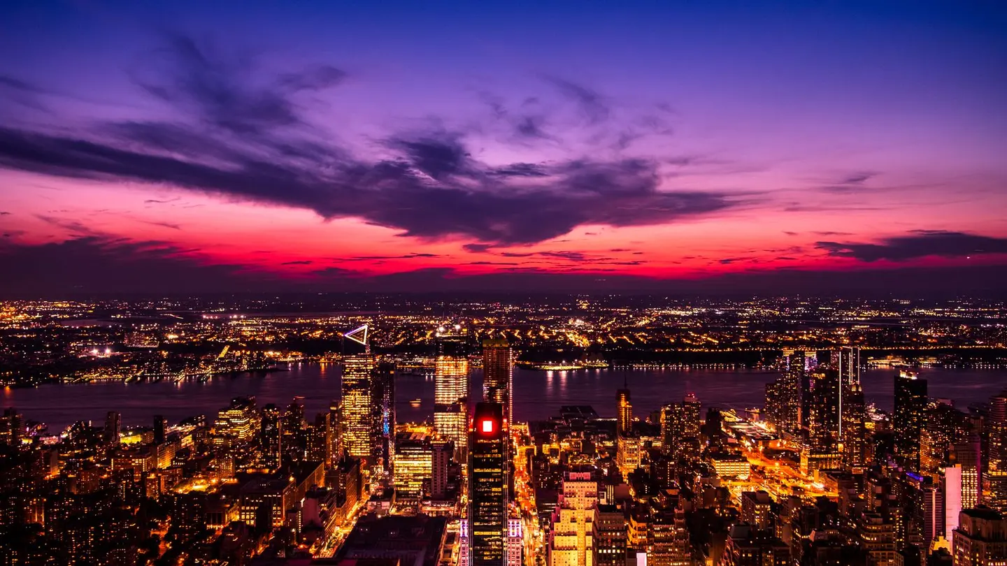 Aerial photography of buildings during nighttime.