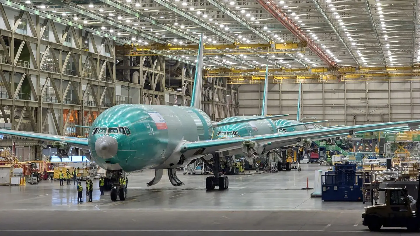 777X fuselages under assembly inside Boeing's factory in Everett, Washington