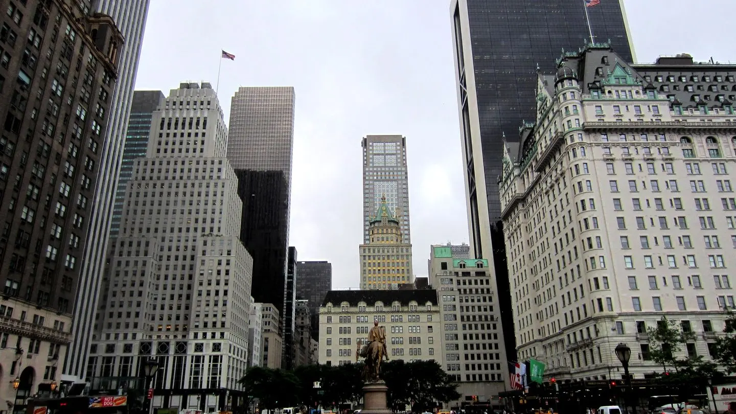 The Plaza Hotel, right, overlooking Grand Army Plaza in New York