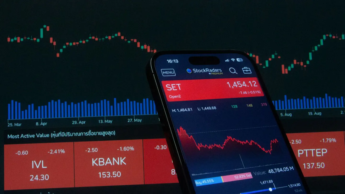 Stock market trading app displaying financial data.