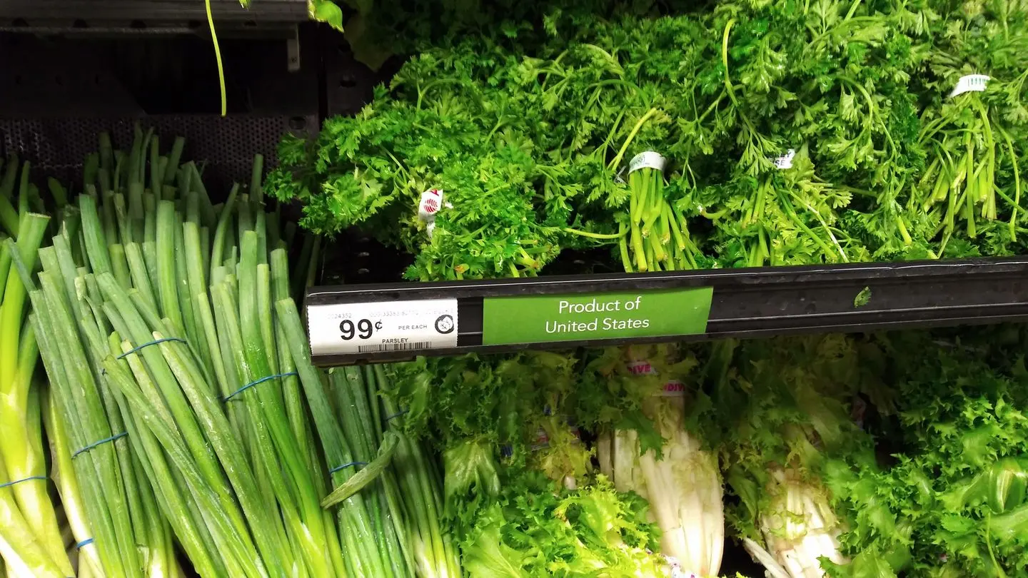 Vegetables with price tags in a supermarket in Clearwater, Florida