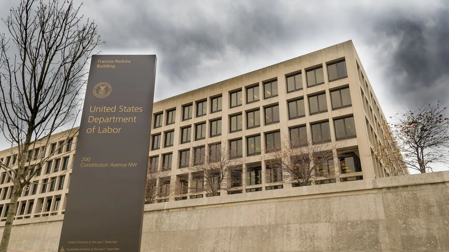 The exterior of the US Department of Labor building in Washington, D.C.
