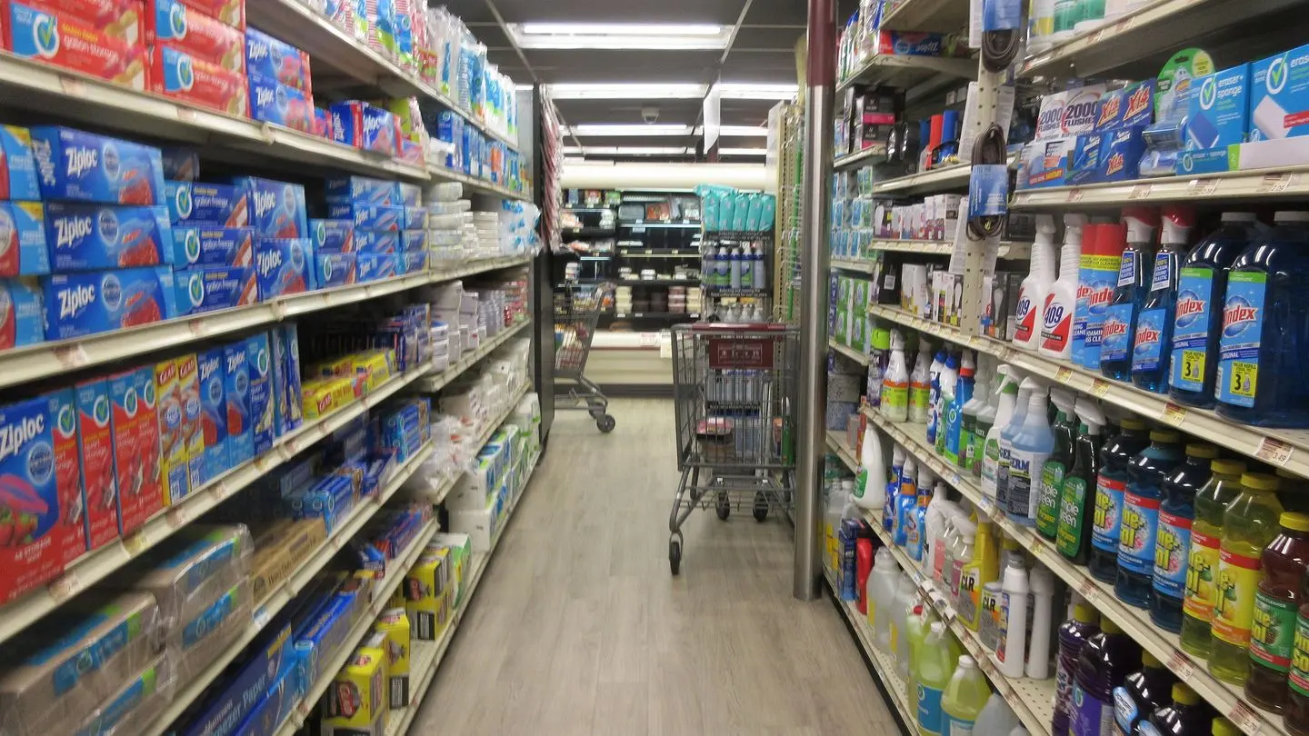 A shopping aisle inside a grocery store in New Orleans
