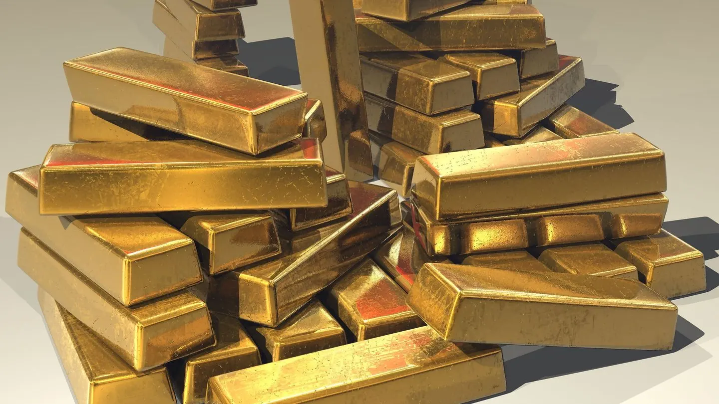 A pile of gold bullion bars